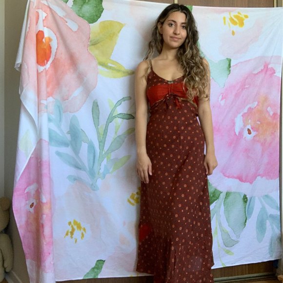 Boho Autumn Maxi Dress with Front Tie Detail - Picture 2 of 3